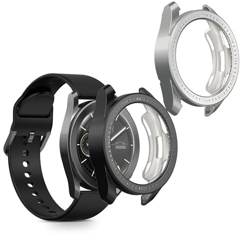 kwmobile 2X Schutzhülle kompatibel mit Xiaomi Watch S3 Hülle - Fullbody Cover Set aus Silikon - Schwarz Silber
