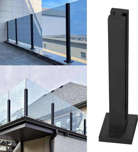 Poste de barandilla de vidrio de metal negro con tornillos, espigas de balaustre de vidrio modernas para patio, balcón, terraza, 37 3/8 pulgadas de altura