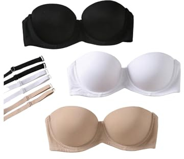 GORGLITTER Women's Strapless Underwire Seamless Bandeau Bras (Pace of 3)