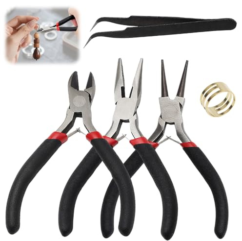 APOMOONS Set di 5 pinze per gioielli, tagliafili, naso per catena e pinze rotonde, multifunzionali, piccole pinze per la creazione di gioielli, fai da te, artigianato, riparazione e avvolgicavo