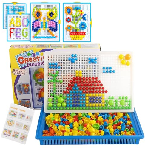 YceLon Steckperlen Mosaik Steckspiel 295 Teile, Kreatives Lernspielzeug ab 3 Jahren mit Steckblumen, Künstlerisches Steckspiel für Kinder zur Förderung von Kreativität und Feinmotorik