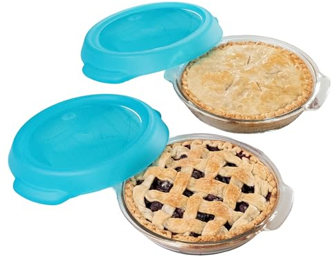 Libbey Baker’s Premium 2 Piece Glass Pie Plate, Stackable, Space Saving Casserole Dish Set with Lids, Glass Baking Dish Set for Fruit Pies, Quiches