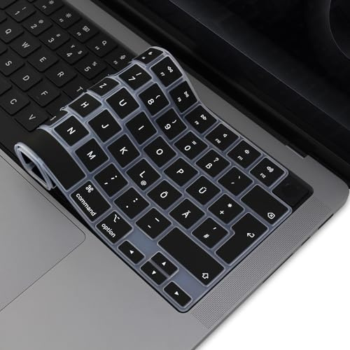 MasiBloom Tastaturschutz für 2025 MacBook Pro 14 Zoll (M5) Chip A3434 Tastaturabdeckung Folie Skin Protector Zubehör (Silikon Schwarz Deutsch)