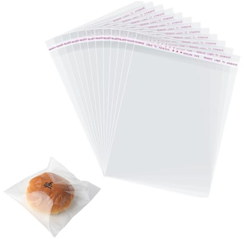 200-Pack Cellophane Bags Self Seal Small Clear Plastic Bags with Adhesive Strip for Cookies Sweets Candy Gifts Jewellery Crafts Resealable & Multipurpose OPP Bag (15 * 25cm)