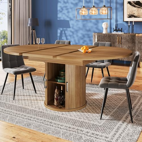 Goldicoo Extendable Round Dining Table With Storage, Walnut