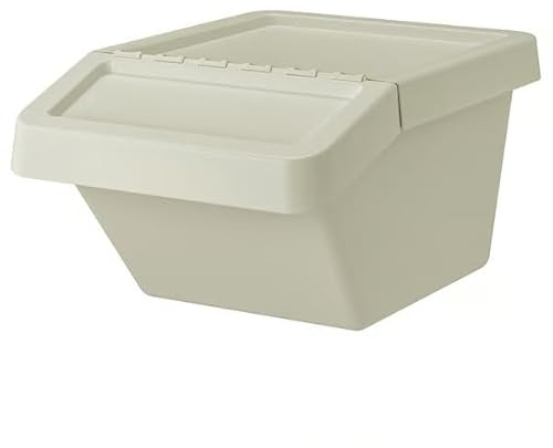 Set of 2 Sorting Bins with Lid, Beige Stackable Storage Containers, Large Capacity Waste & Recycling Bins for Home, Kitchen, Garage, Laundry Room, 16 Gallon, 21.75 x 16.25 x 17.75 Inches