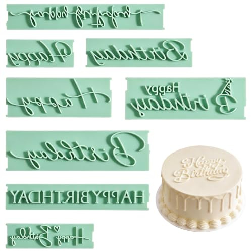 8 Pcs Happy Birthday Fondant Stamp, Happy Birthday Stencil Reusable Cake Words Stamp Printed Cookie Stamps Letters Embosser Letter Molds for Cake, DIY Cupcake Decorating (Green)