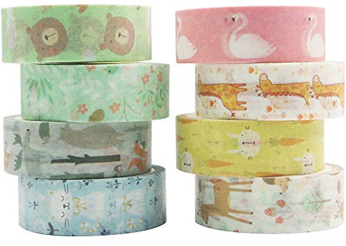 YUBBAEX Washi Tape Set Masking Tape Klebeband Bunt für Heimwerker, Dekoratives Handwerk, Geschenkverpackung, Scrapbook (kleines Tier 8 Rollen)
