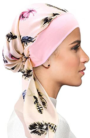 FADACHY Head Scarf, Chemo Headwear for Women Bandanas Turbans with Scarves Soft Pre Tied Knot Fashion Pleated Sleep Cap Headwrap for Cancer Hair Loss