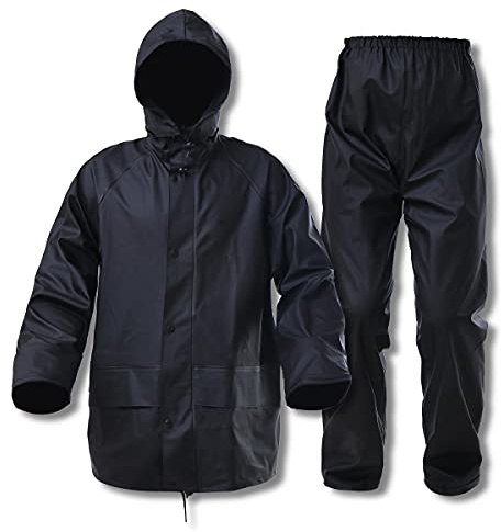 ZOEGO Trajes de lluvia para hombres, mujeres, impermeable, resistente, impermeable, para pesca, chaqueta y pantalones, capucha oculta(Negro,L)