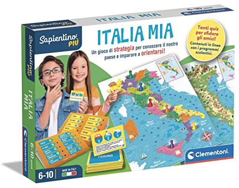 Clementoni Sapientino più - Italia Mia, Gioco Educativo Geografica Bambini 6+ Anni, Tabellone Fronte Retro, Quiz Interattivi e Itinerario per Scoprire l'Italia, Made in Italy, Lingua Italiana, 16417