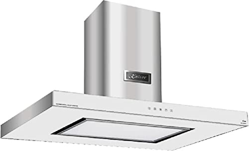 Kaiser Cappa a isola AI 9434 W Eco, design Luxus cappa aspirante 90 cm, vetro bianco in acciaio inox, Inox, 1250 m³/h, sistema intelligente, illuminazione a LED, aria di scarico, aria di ricircolo