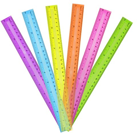 DAGONGREN 30 Pack Clear Plastic Rulers 12 Inch,Transparent Assorted Color Metric Bulk Rulers with Inches and Centimeters,Kids Ruler for School,Home,Office