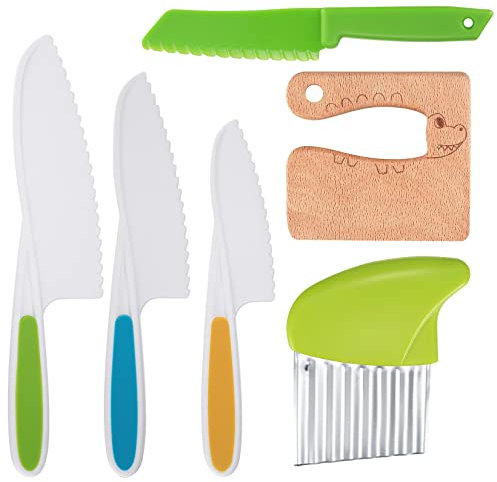 JetFlip Kids' Kitchen Safety Knife Set - 6-Piece Reusable Plastic Knives with Serrated Edges for Fruits, Vegetables, Salad, and Cake