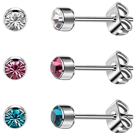 3 Pairs/Set Women's Stud Earrings Titanium Girls' Earrings Hypoallergenic Crystal Men's Earrings 4mm/5mm Silver/Black/Rose Gold/Gold Plated Earrings