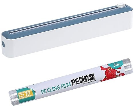 1 taglierina magnetica per pellicole salvafreschezza con 1 rotolo di pellicola trasparente, taglierina in alluminio, dispenser per pellicole alimentari, dispenser per pellicole salvafreschezza, adatto