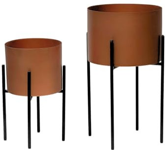 Trendi Set of 2 Floor Standing Planter Pots with Metal Stands, Flower Pots Living Room Decor | Copper/Bronze Plant Pot for Indoor/Outdoor Flower Pot, Plant, Herb | Garden Container | Organizer Decor