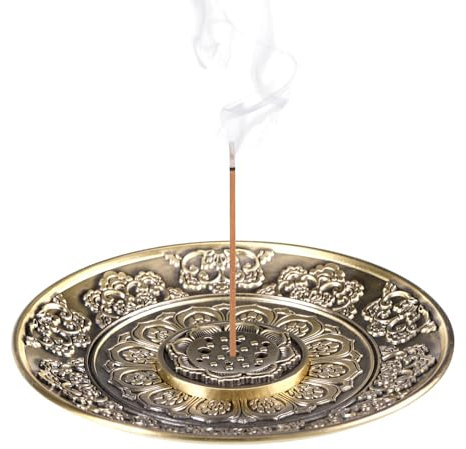 Räucherstäbchen Halter, Räuchergefäß Platte Räucherstäbchenhalter, Messing Lotus Halter für Yoga Teehaus, mit 9-Loch-Buchse Weihrauchhalter Räucherstäbchen Räucherkegel oder Home Decoration Zubehör