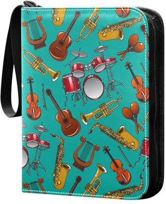 Musikinstrumente Sammelkartenalbum 4 Taschen Kartenordner 50 Seiten 400 Karten PU Reißverschluss Kartenbinder Aufbewahrungshalter für Sportspielkarte
