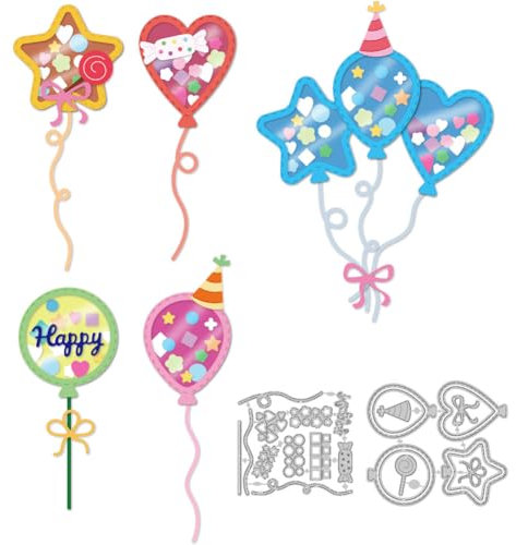 DELORIGIN 5 Stile Ballon Shaker Stanzformen Neuheiten Karten Und Einladungsherstellung Valentinstag Prägeschablonen Stanzschablone Geburtstag Für Hochzeit DIY Papierbastelalben Geschenkkarten Dekor