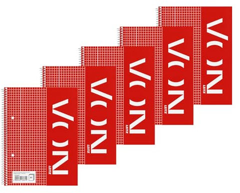 Leitz VON Collegeblock A5 kariert, 5er Pack, Notizblock mit 160 Seiten, 80 Blatt, Ideal für Büro, Studium und Schule, mit Rand links, 45760001