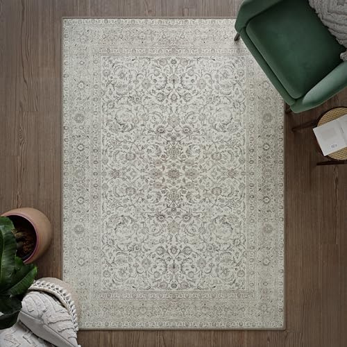 artyrugs Machine Washable Rug, 152x213cm, 75% Recycled Cotton, Short Pile, Non-Slip Backing, Non-Shedding, Suitable for Bedroom, Kitchen, Hallway, Office, Midsize, Ashen Cream