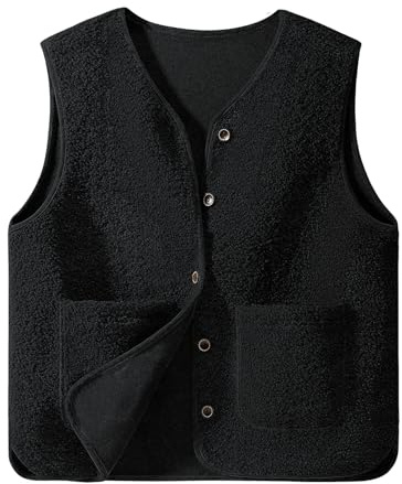 Yuson Girl Gilet Femme sans Manche Veste Polaire Chaud Manteau Automne Hiver Sherpa Waistcoat Casual Outdoor Gilets Blousons Couleur unie sans Manches Bouton Veste avec Poches(Noir, L)