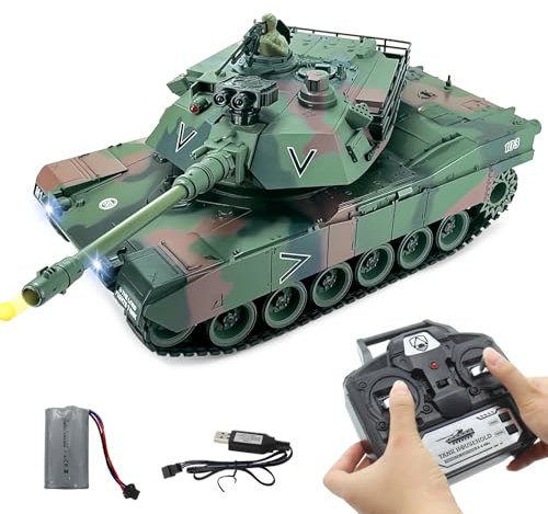 1/18 RC Panzer, M412 Hauptkampf Ferngesteuertes Panzer-Modellspielzeug, 15CH Battle Army Tank Licht Rauch Sound, Militärisches RC-Fahrzeug für Erwachsene und Kinder, das BBS und Wasserbomben abschießt