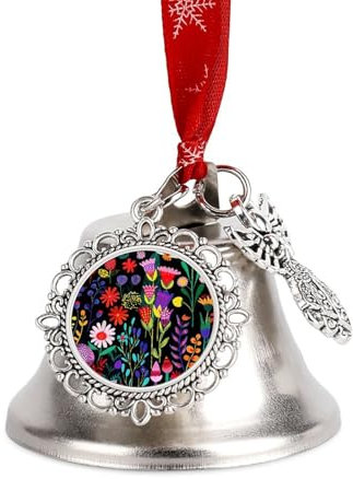 Cloches de Noël décoratives en métal pour décoration de Noël - Vignes et fleurs sauvages - Cloches de bénédiction en métal pour intérieur et extérieur