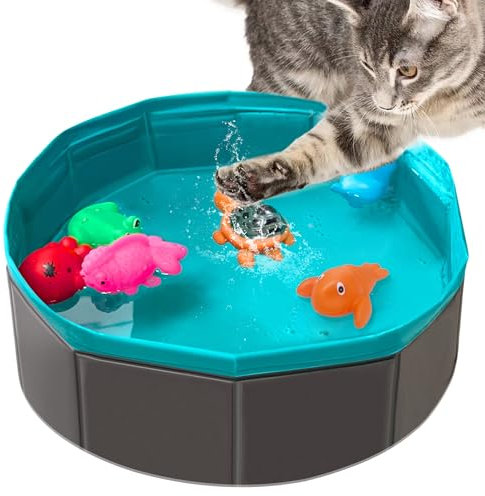 Cat Pool Toy, Water Toys for Cats, Best Cat Toys for Bored Indoor Cats, Hunting Toys for Indoor Catss, Portable Play Mat, Pet Swimming Pool for Self Play Enrichment (1pcs Pool + 6pcs Toy)