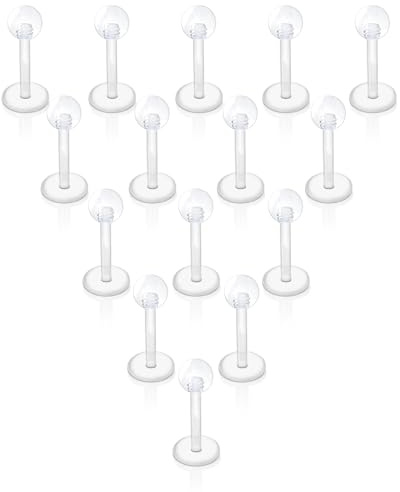 Gojewen 15pcs chiare barre del labbro borchie flessibili del labbro 8mm plastica acrilica piana indietro elica Trgaus Bar mantenitori Piercing gioielli