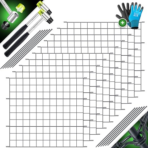 KESSER® Teichzaun Gartenzaun Steckzaun Komplettset Metall 10x Gerade Inkl. Handschuhe, 2x Hammer + 12 Befestigungsstäben, Zaun zum stecken für Garten, Gitterzaun Set Freigehege für Tiere