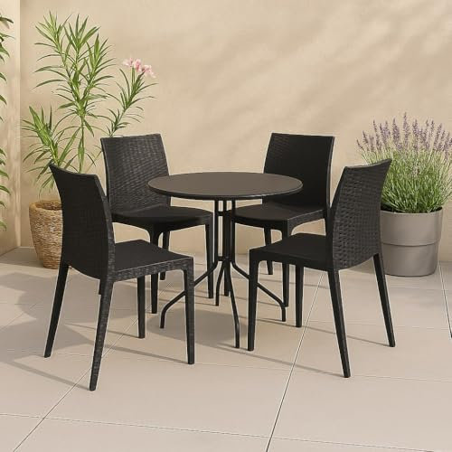Dmora - Set di 4 sedie da Esterno Palizzolo, Sedia Outdoor salvaspazio, Impilabile, Perfetta per Giardini e verande, Made in Italy, 42x48 h81 cm, Antracite