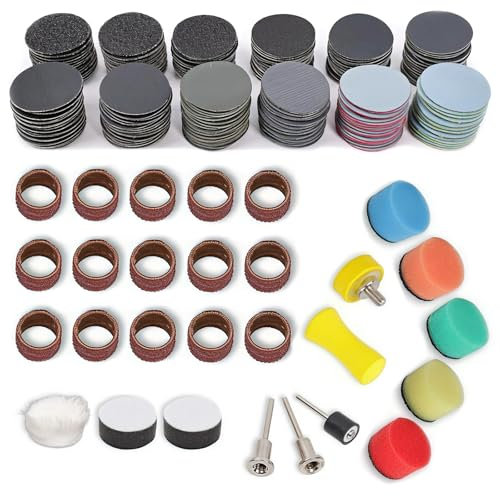Disque Abrasif 25 mm Velcro 268 pcs, Disques de Ponçage Mouillé et sec, Disque a Poncer pour Dremel, Disque Ponceuse pour Perceuses Sans Fil, Set D'embouts de Polissage P60-P10000 pour des Matériaux T