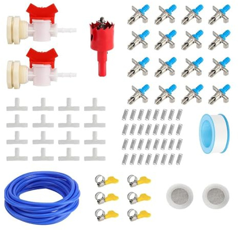 Kit Système d'Abreuvoir Bunny - 16 Pièces Tétines Abreuvoir avec Tuyau de 10 Mètres - Kit Abreuvoir Anti-Goutte Cage pour Petit Animal Lapin Hamster Furet