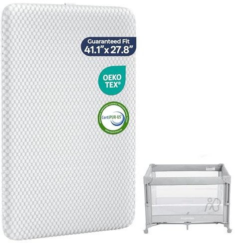 ANGELBLISS Pack and Play Mattress - 1.5 Thick Mattress Pad for Infants to Toddlers, Dual Sided Comfort Gel Memory Foam Mattress with 3D Quilted Breathable Cover