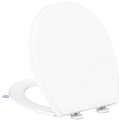 YEAUPE PRO Tapa Wc Forma O Universal, Asiento de Inodoro de Cierre Suave con Liberación Rápida para una Fácil Limpieza, Asa elevadora，Con plantilla de instalación, Blanco, 44,6 x 37,2 x 4,3 cm