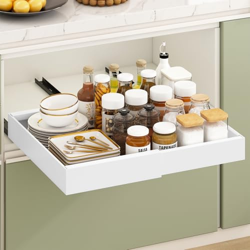 Mointal Tiroir coulissant Télescopique pour Cuisine avec Adhésif, Tiroir coulissant Organisateur, Largeur Réglable 30,5-51,5 cm, Rangement Organisateur pour Maison/Cuisine/Salle de bain/Salon, Blanc