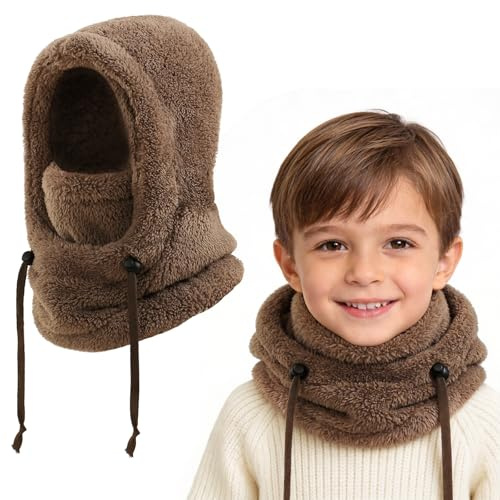 AYPOW Cagoule d'hiver Thermique pour Enfants 3-10, Multifonction Coupe-Vent Réglable Masque de Ski, Bonnet en Polaire Chaude, Casquette Cache-Cou Tour de Cou écharpe pour Garçons Filles Plein Air