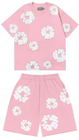 Conjunto para Unisex Estampado Floral, Conjunto Hombre Mujer de 2 Piezas Traje de Jogging de Verano Y2K Camiseta de Manga Corta Pantalones Cortos Hip Hop Chándal