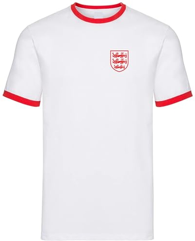 Cyclops Print England 3 Lions Ringer T-Shirt with Contrasting Collar and Cuffs - Small England Motiff - 100% Cotton - Sizes Small to 3XL - Assorted Colours