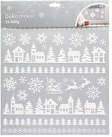 III Dekosticker Landschaft und Schneeflocken mit Glitzer, 21 teilig, Mehrfarbig, Keine