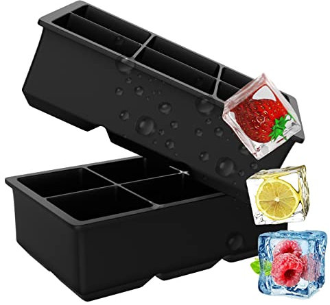 Stark Home Pack of 2 Black Silicone Ice Cube Tray, Black Reusable Ice Tray, BPA Safe Large Ice Cube Moulds for Whiskey, Cocktails, and Party Drinks