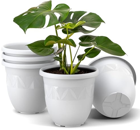 Plastard Übertopf 5er Set Durchmesser 21 cm Weiss Blumentopf für Innen und Außen aus Kunststoff Pflanztopf für Balkon Terrasse Pflanzkübel Kräutertopf