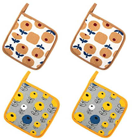 XLKJ 4 Pezzi Presine in Cotone,Grandi Guanti da Forno Set Presina Resistente al Calore Presine in Cotone Quadrato per Cucina