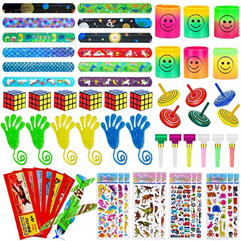 Zoonvii Mitgebsel Kleinspielzeug Set,Partyfüller Schnapparmband/Mini Zauberwürfel/Regenbogenspirale/Styroporflieger,Pinata Füllstoffe Geschenk für Zur Verwendung durch Personen ab 15 Jahren