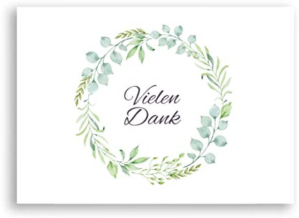 Friendly Fox Dankeskarten Eukalyptus, 12 Dankeschön Karten mit Eukalyptus, Klappkarte blanko mit Kraftpapier Umschlag, DIN A6 Karten Danke sagen