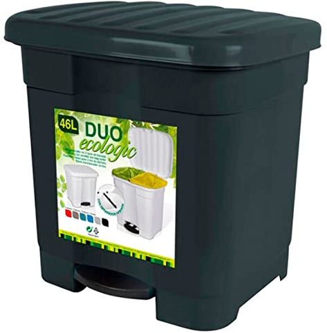 Acan Tradineur - Cubo de basura con pedal, plástico, contenedor basura, papelera con separador para colocar dos bolsas, fabricado en España (Gris antracita, 46 litros, 45,5 x 43,5 x 39 cm)