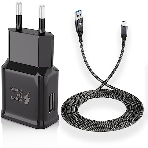 Ladegerät mit 2M Ladekabel USB C Schnellladegerät für Samsung Galaxy A16 A15 A14 A13 A05s A25 A34 A35 A36 A40 A51 A54 A56 S21 S20 S10 S9 S8 Plus Handy, Nylon Schnellladekabel Typ C mit Netzteil