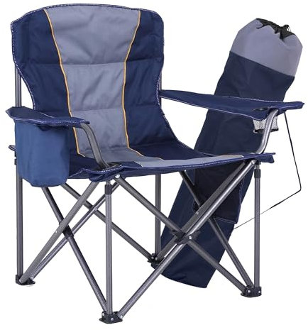 HIGH POINT SPORTS Übergroßer Campingstuhl Faltbar Angelstuhl Tragbar 200KG Belastbar Klappstuhl mit Kühltasche Armlehne Getränkehalter Gepolstert Tragbar Campingsessel(Blau)